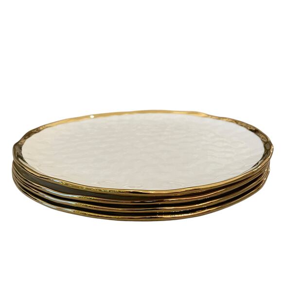 Yedi Bone China Dinner Plates 10" Set of 4 White & Gold Textured Finish New - Picture 4 of 14